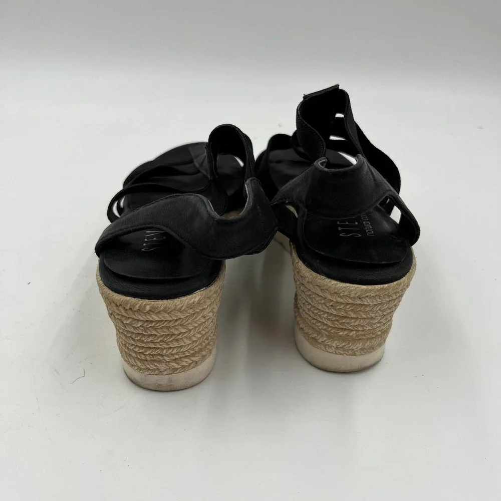 STEVEN‎ Women's Natural Comfort Black Elastic Strappy Wedge Sandals - Size 7